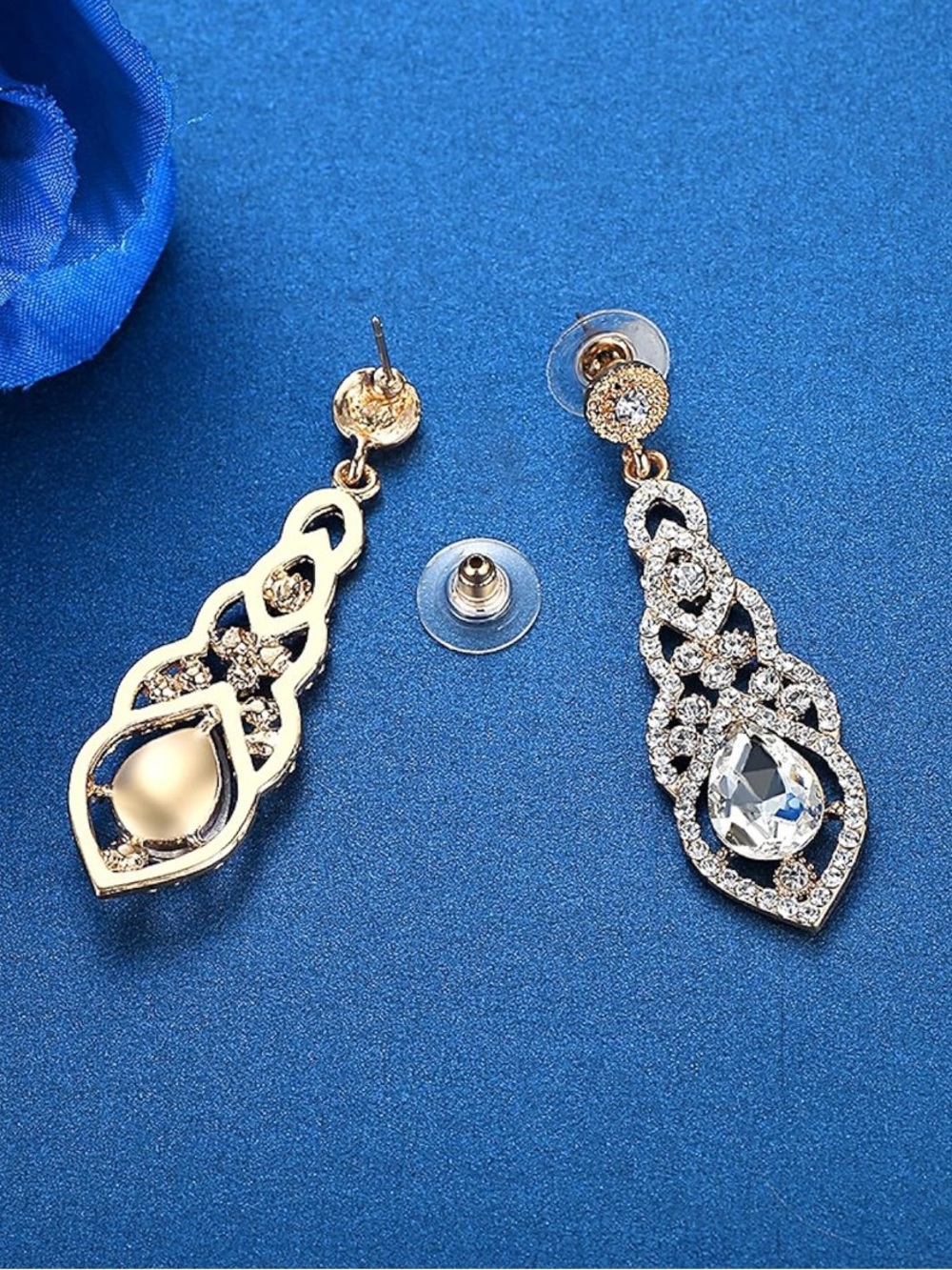 Anthropologie Gold Tone and Clear Crystal Teardrop Dangle Earrings